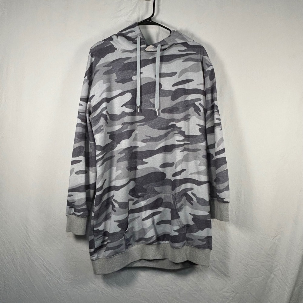 Unbranded Camo Hoodie Tunic Women XL Grey Camouflage Longline Sweatshirt